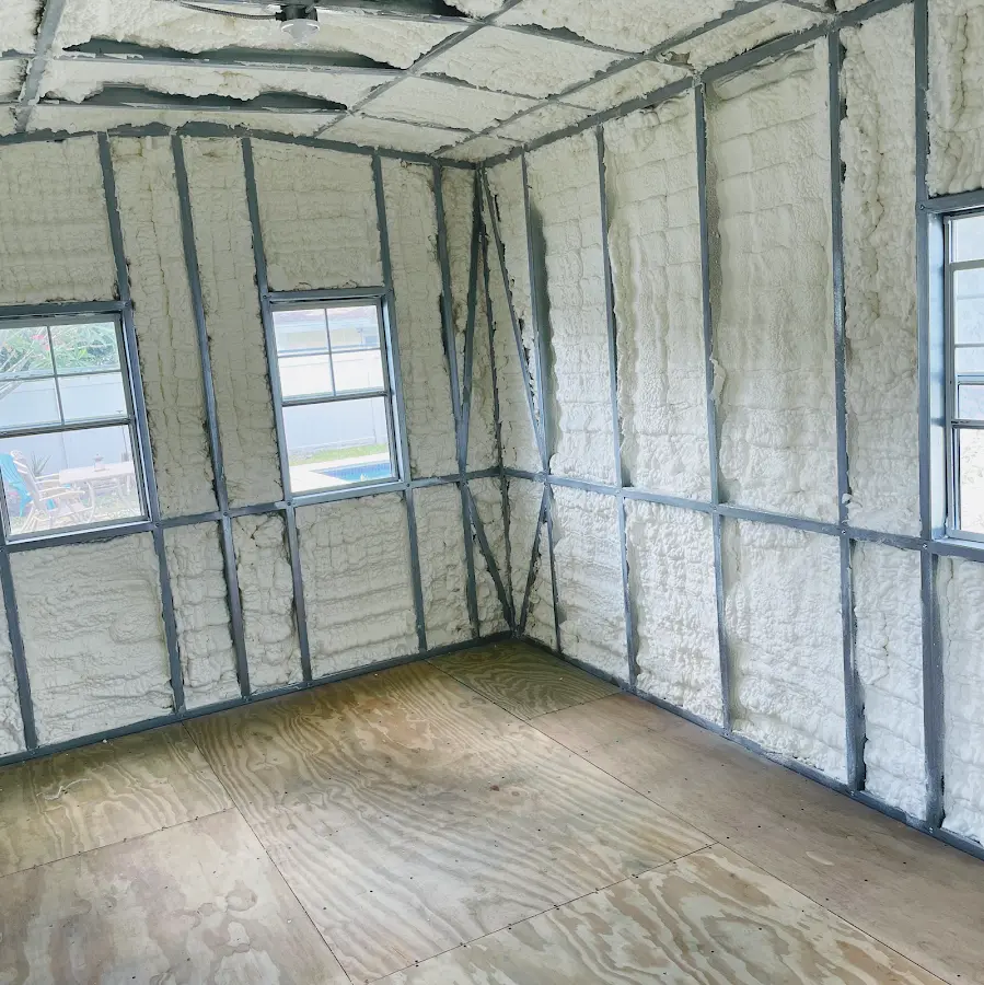 Closed-cell spray foam insulation applied to wall cavities in a residential project in East Los Angeles